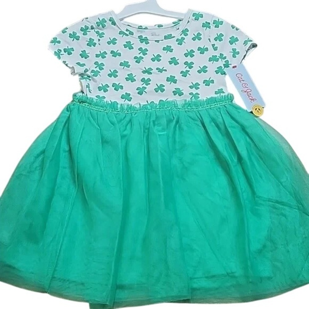 Cat & Jack Shamrock Dressm Green and White, 4T Girls, New